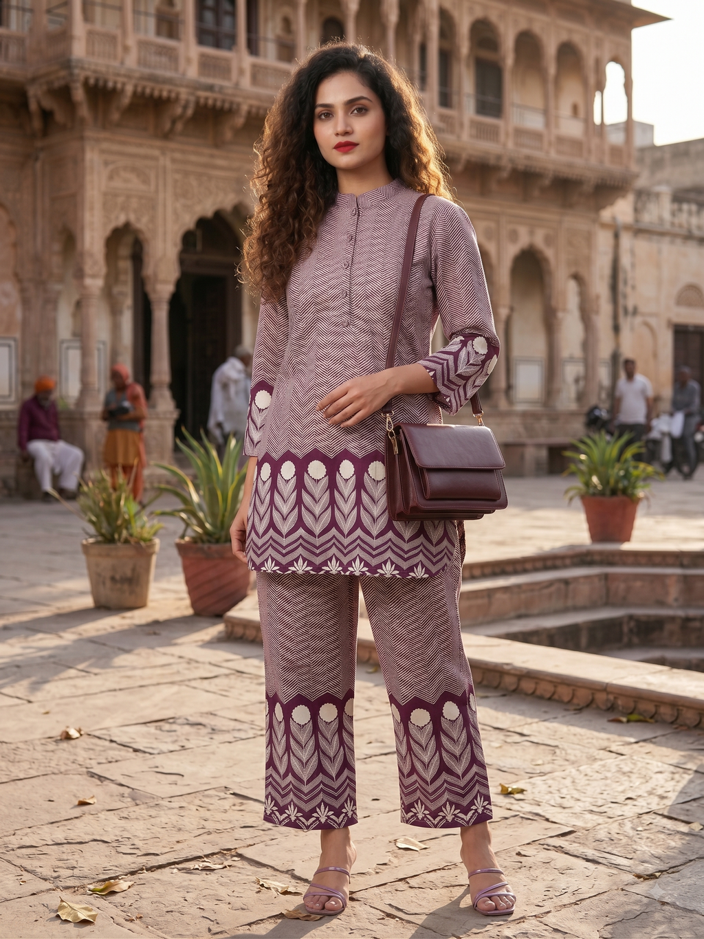 Premium Zig zag Pattern Dusty Purple cotton Co-ords Set