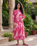 Pink Floral Printed Cotton Midi Dress