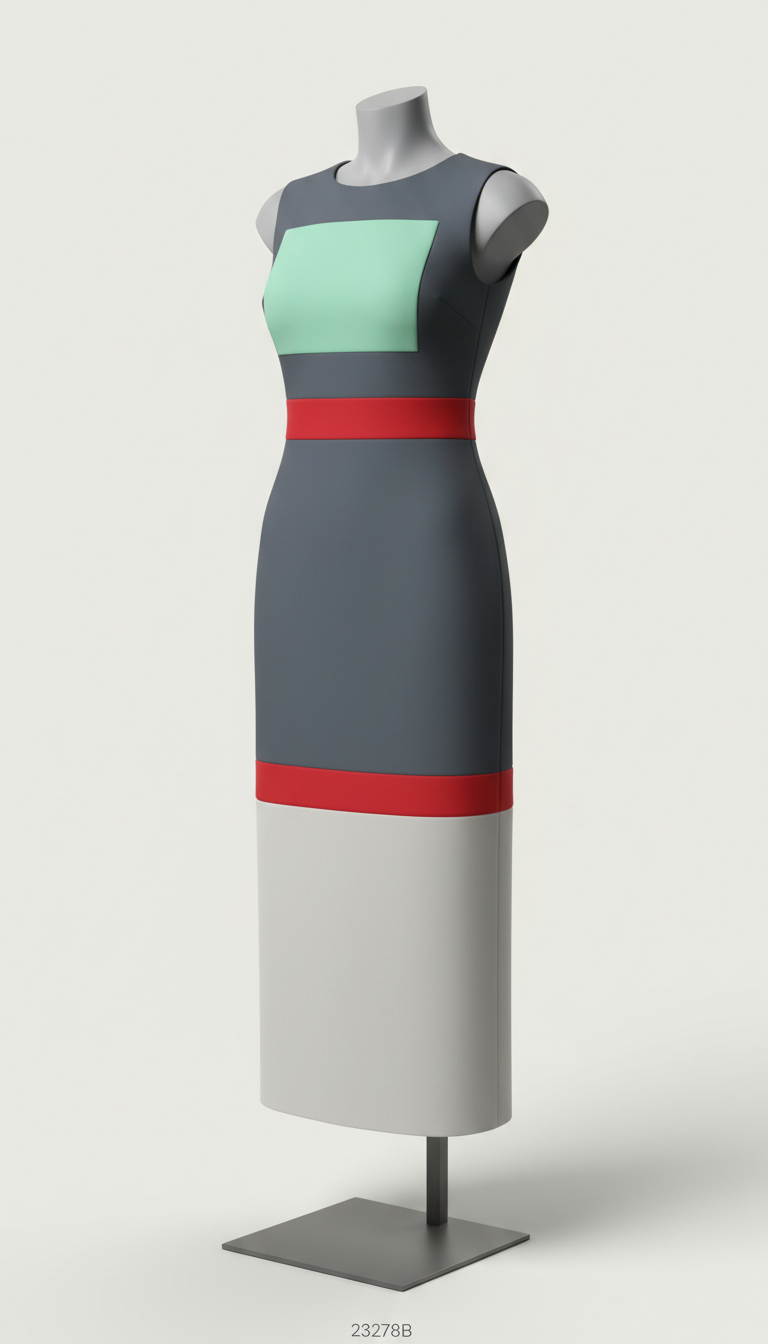 Architectural Midi Dress with Mint Pop Panel